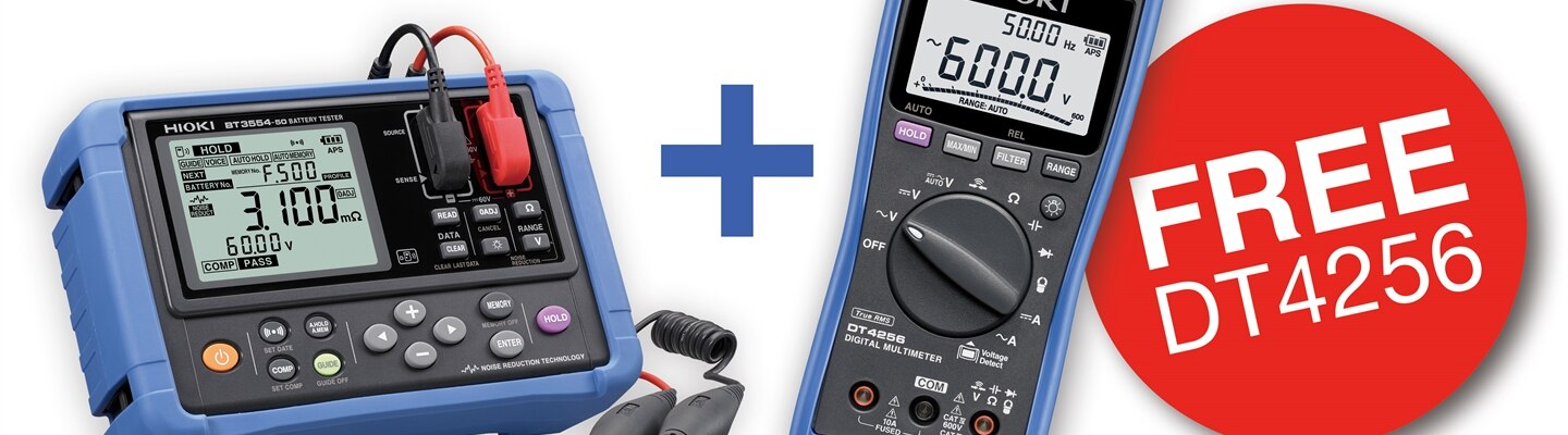 Get HIOKI’s most popular DMM free of charge when you buy HIOKI’s most popular battery tester